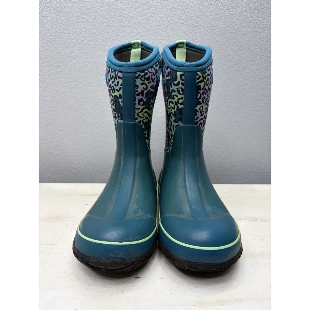 Bogs Kids Classic Leopard Print Thermal Rain Boot Blue Purple Size 4 Waterproof
